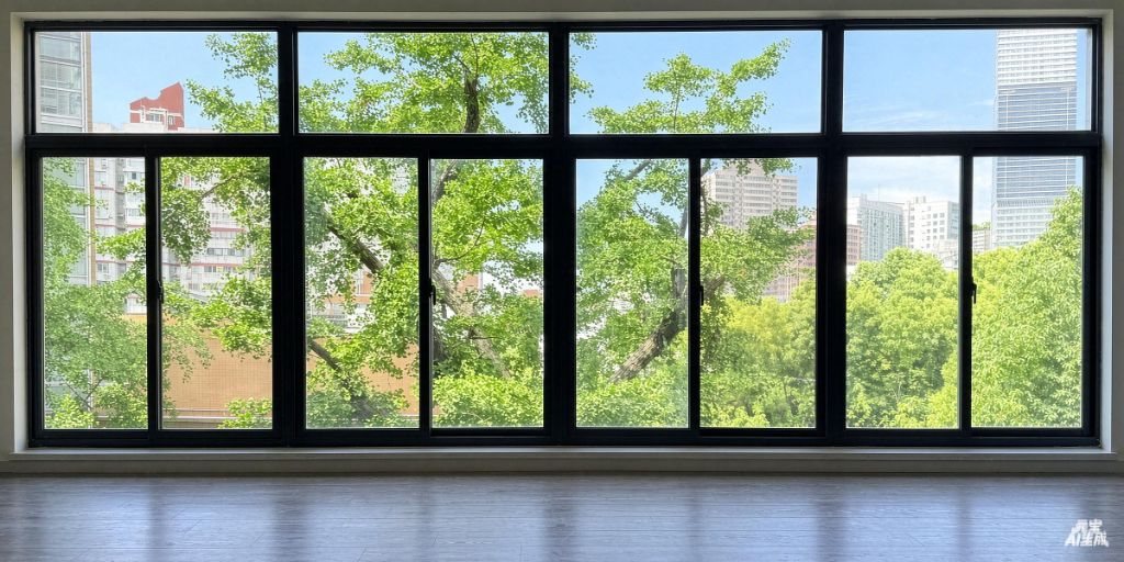 Ginkgo trees seen through the SevenX office windows